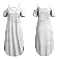 Niue White Sunday Tapu Fanau Family Matching Summer Maxi Dress and Hawaiian Shirt Fiti Pua Mix Hiapo Tapa LT7 Mom's Dress White - Polynesian Pride