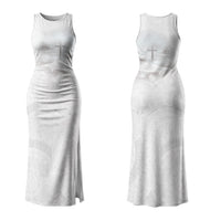 Niue White Sunday Tapu Fanau Family Matching Tank Maxi Dress and Hawaiian Shirt Fiti Pua Mix Hiapo Tapa LT7 Mom's Dress White - Polynesian Pride