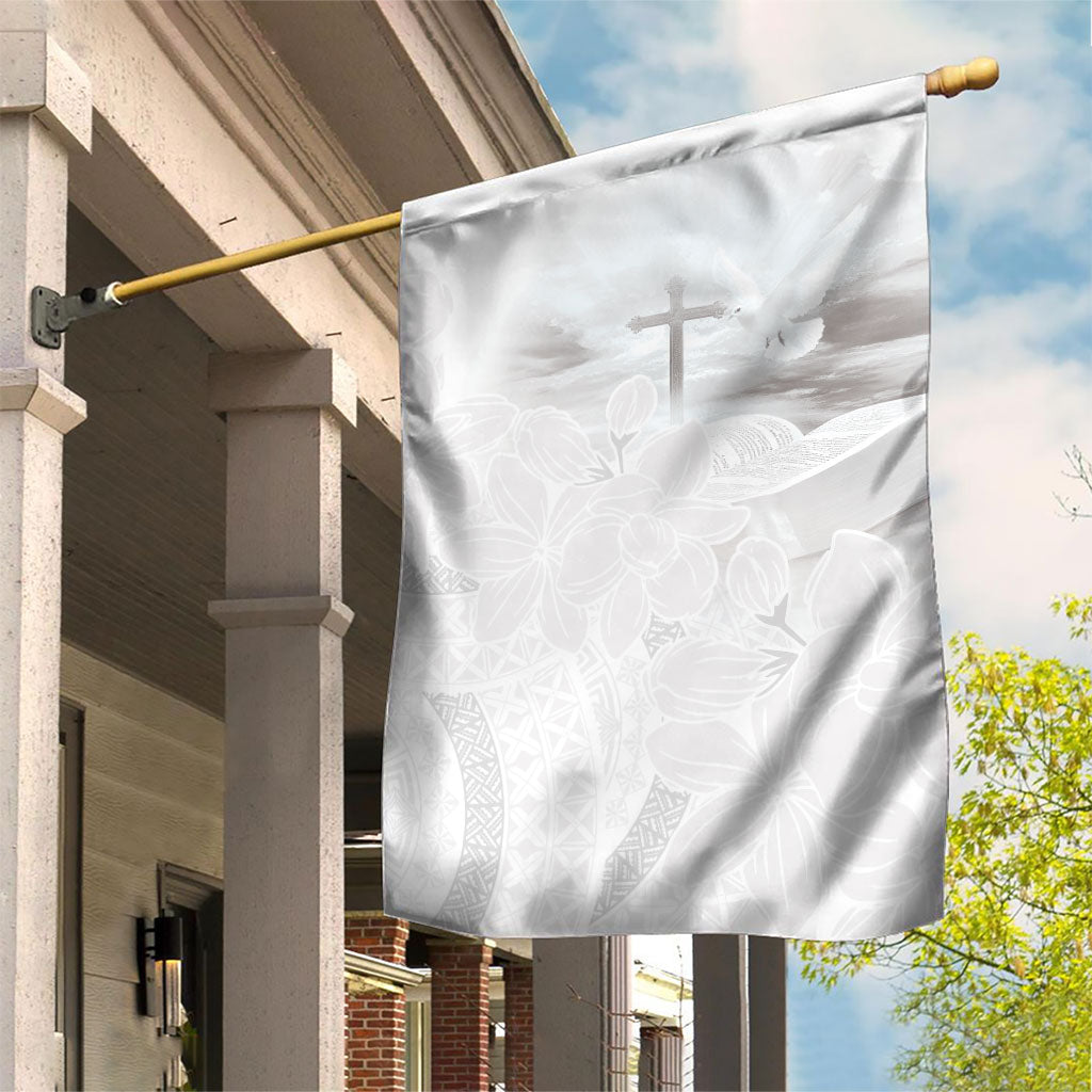 Niue White Sunday Tapu Fanau Garden Flag Fiti Pua Mix Hiapo Tapa LT7 House Flag White - Polynesian Pride