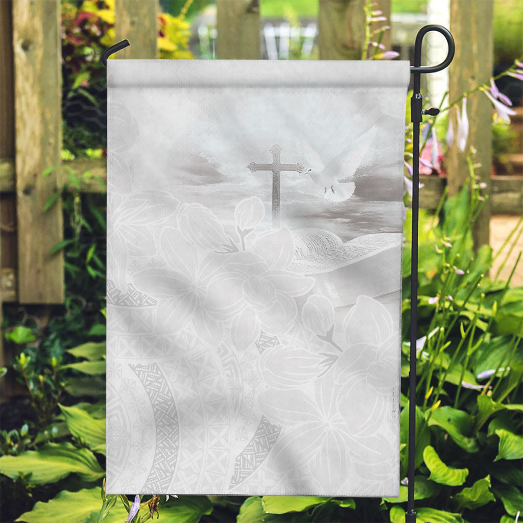 Niue White Sunday Tapu Fanau Garden Flag Fiti Pua Mix Hiapo Tapa LT7 Garden Flag White - Polynesian Pride