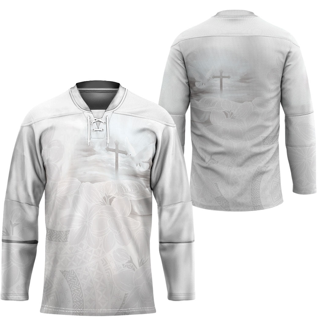 Niue White Sunday Tapu Fanau Hockey Jersey Fiti Pua Mix Hiapo Tapa LT7 - Polynesian Pride