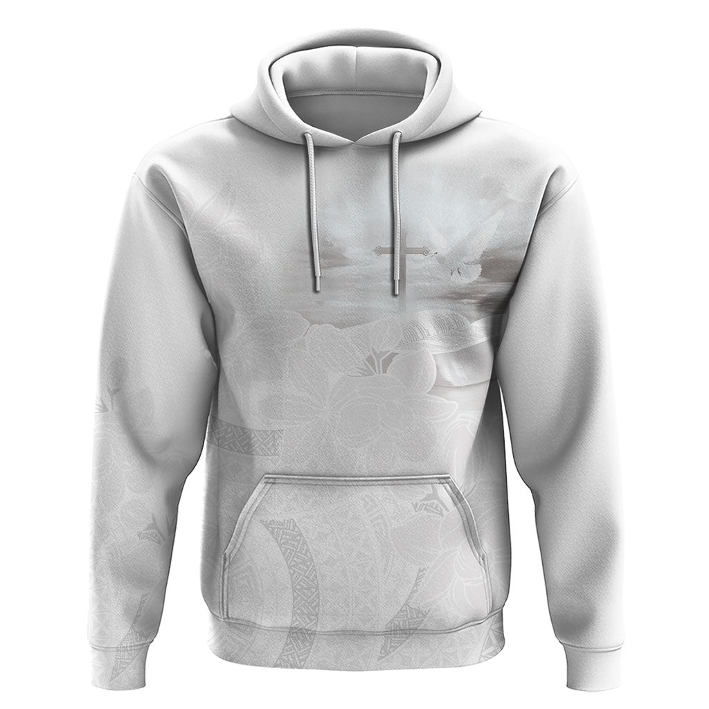 Niue White Sunday Tapu Fanau Hoodie Fiti Pua Mix Hiapo Tapa LT7 Pullover Hoodie White - Polynesian Pride