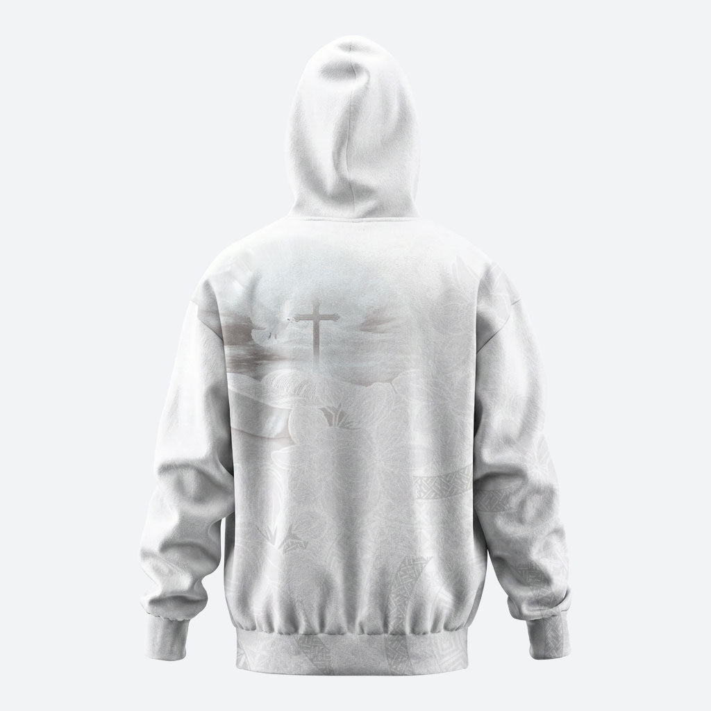 Niue White Sunday Tapu Fanau Hoodie Fiti Pua Mix Hiapo Tapa LT7 - Polynesian Pride