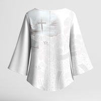 Niue White Sunday Tapu Fanau Kimono Sleeve Blouse Fiti Pua Mix Hiapo Tapa LT7 - Polynesian Pride