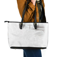 Niue White Sunday Tapu Fanau Leather Tote Bag Fiti Pua Mix Hiapo Tapa LT7 - Polynesian Pride