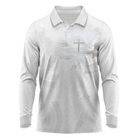 Niue White Sunday Tapu Fanau Long Sleeve Polo Shirt Fiti Pua Mix Hiapo Tapa LT7 White - Polynesian Pride