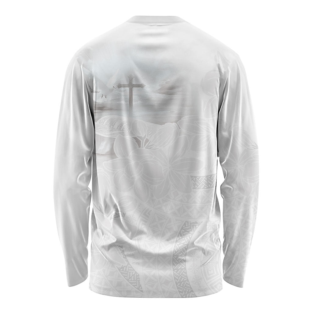 Niue White Sunday Tapu Fanau Long Sleeve Shirt Fiti Pua Mix Hiapo Tapa LT7 - Polynesian Pride