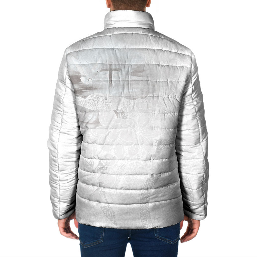 Niue White Sunday Tapu Fanau Padded Jacket Fiti Pua Mix Hiapo Tapa LT7 - Polynesian Pride