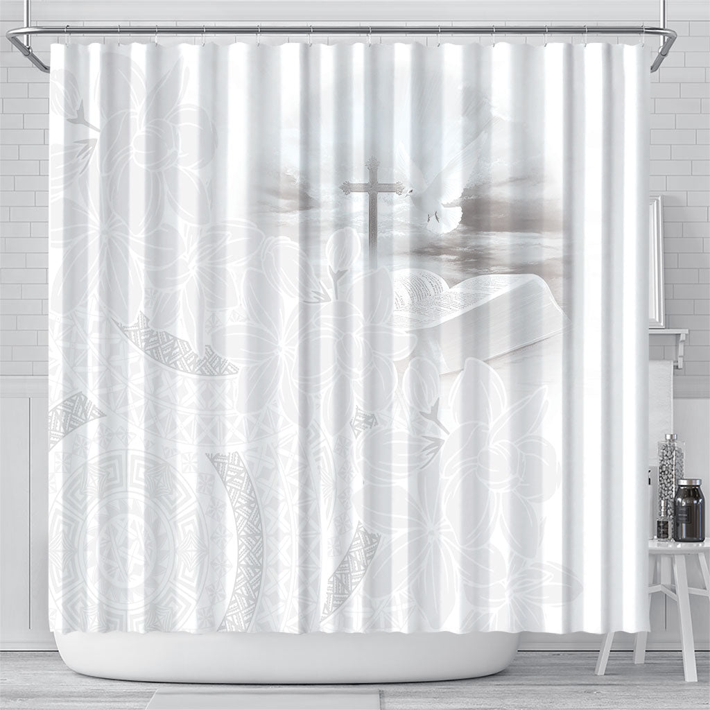 Niue White Sunday Tapu Fanau Shower Curtain Fiti Pua Mix Hiapo Tapa LT7 - Polynesian Pride