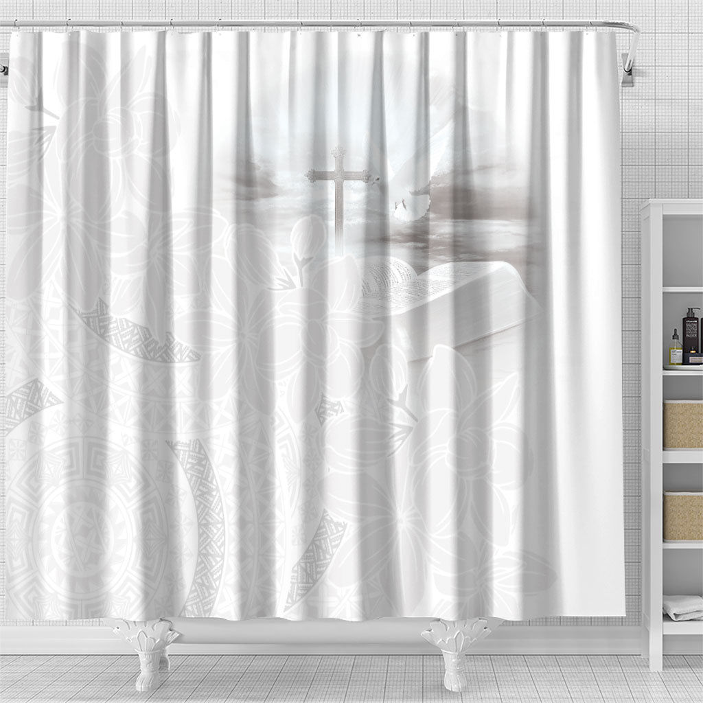 Niue White Sunday Tapu Fanau Shower Curtain Fiti Pua Mix Hiapo Tapa LT7 - Polynesian Pride