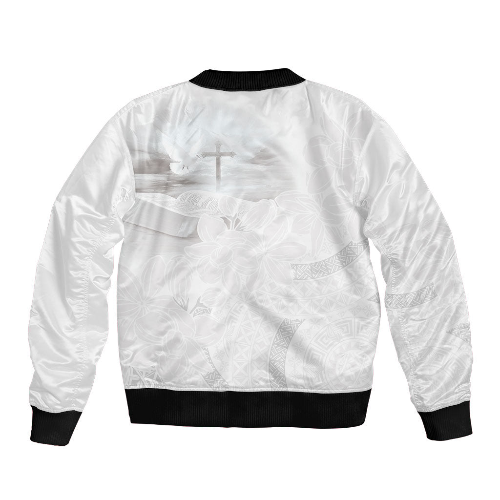 Niue White Sunday Tapu Fanau Sleeve Zip Bomber Jacket Fiti Pua Mix Hiapo Tapa LT7 - Polynesian Pride