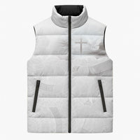 Niue White Sunday Tapu Fanau Sleeveless Puffer Jacket Fiti Pua Mix Hiapo Tapa LT7 Unisex White - Polynesian Pride