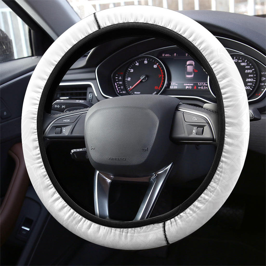 Niue White Sunday Tapu Fanau Steering Wheel Cover Fiti Pua Mix Hiapo Tapa LT7 - Polynesian Pride