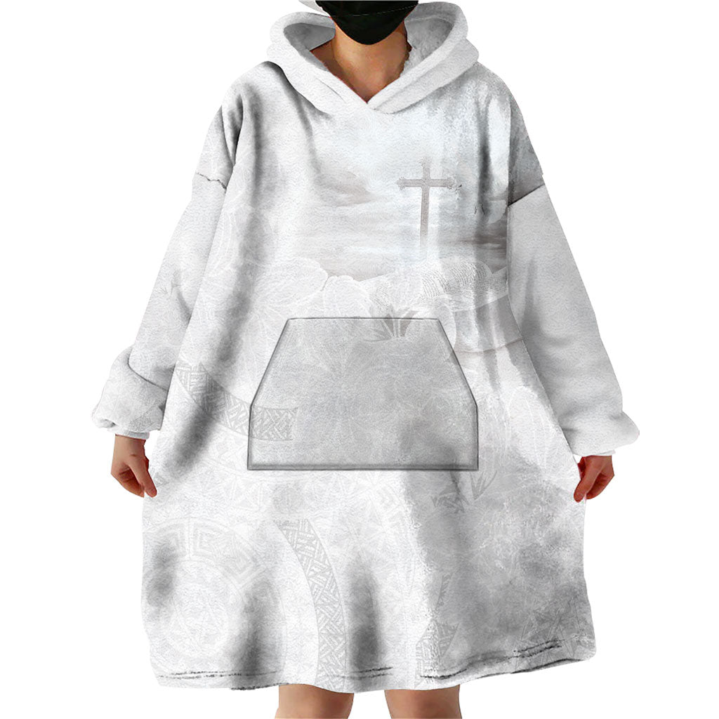 Niue White Sunday Tapu Fanau Wearable Blanket Hoodie Fiti Pua Mix Hiapo Tapa LT7 - Polynesian Pride