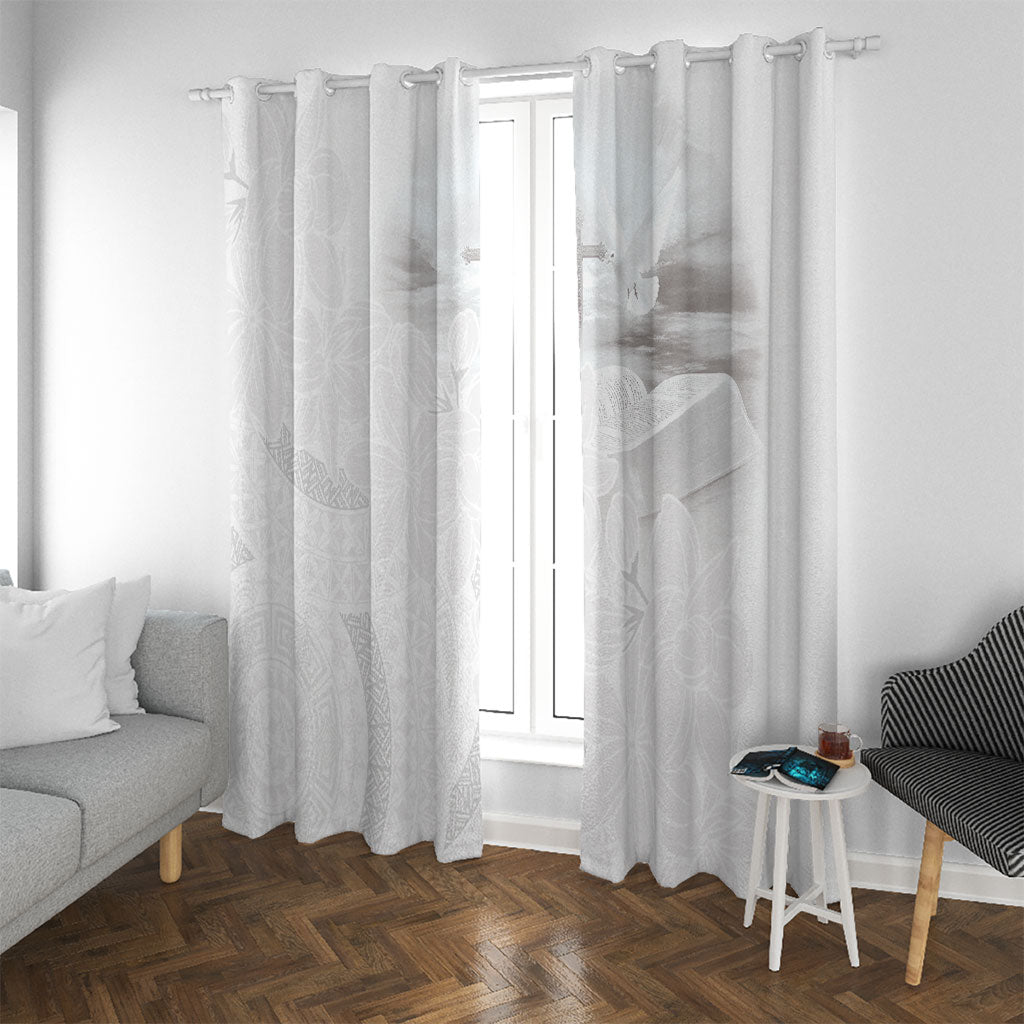 Niue White Sunday Tapu Fanau Window Curtain Fiti Pua Mix Hiapo Tapa LT7 With Grommets White - Polynesian Pride