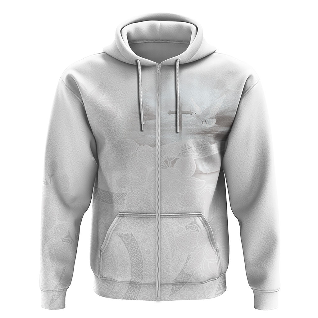 Niue White Sunday Tapu Fanau Zip Hoodie Fiti Pua Mix Hiapo Tapa LT7 Zip Hoodie White - Polynesian Pride