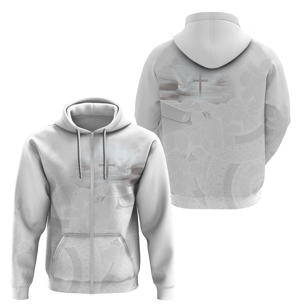 Niue White Sunday Tapu Fanau Zip Hoodie Fiti Pua Mix Hiapo Tapa LT7 - Polynesian Pride