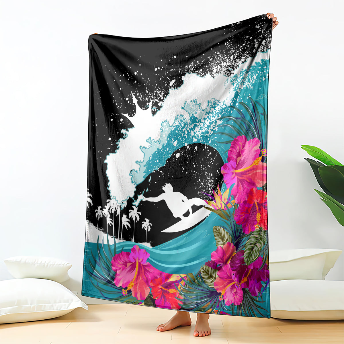 Hawaii Surfing Blanket Triple Crown Rides The Waves LT7 Black - Polynesian Pride