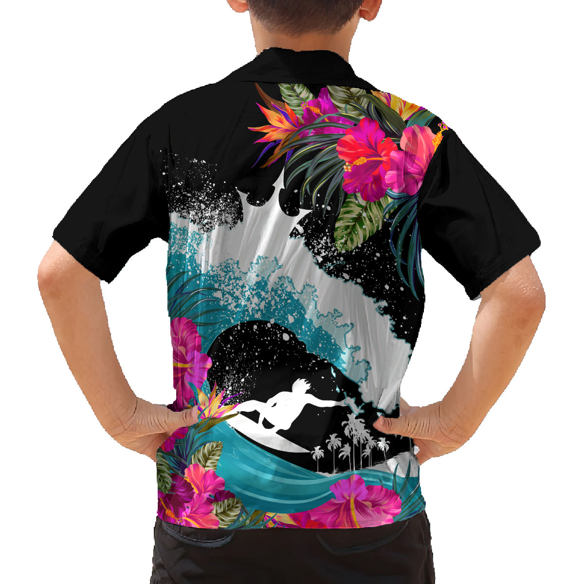 Hawaii Surfing Family Matching Off Shoulder Short Dress and Hawaiian Shirt Triple Crown Rides The Waves LT7 - Polynesian Pride