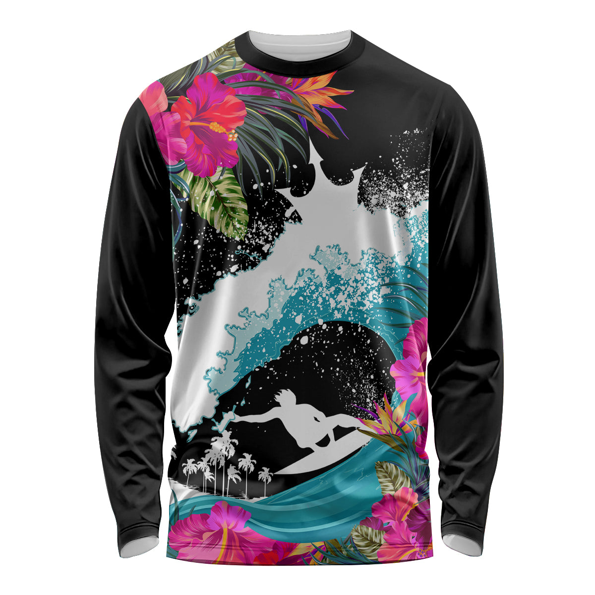 Hawaii Surfing Long Sleeve Shirt Triple Crown Rides The Waves LT7 Unisex Black - Polynesian Pride