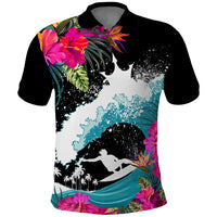 Hawaii Surfing Polo Shirt Triple Crown Rides The Waves LT7 Black - Polynesian Pride