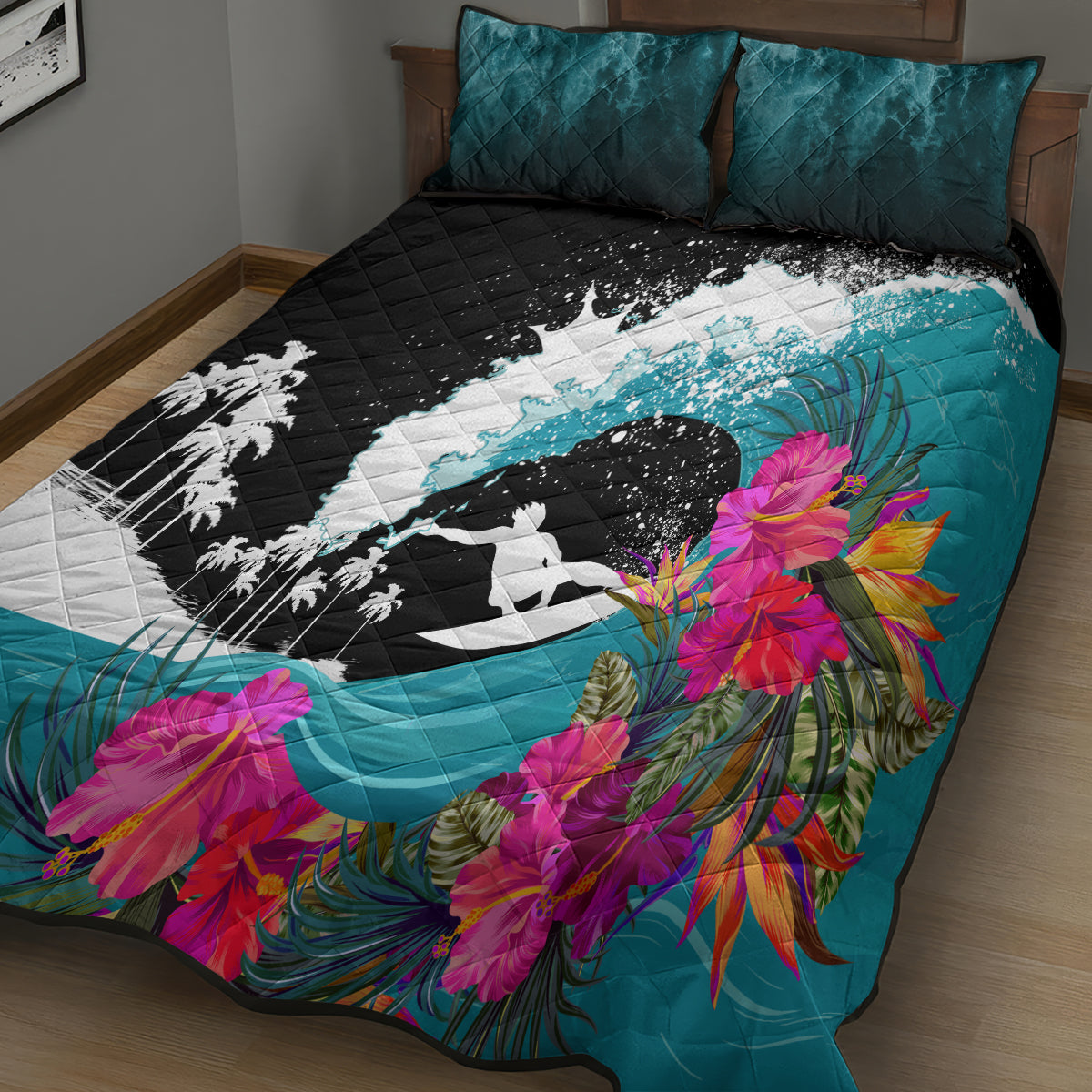Hawaii Surfing Quilt Bed Set Triple Crown Rides The Waves LT7 - Polynesian Pride