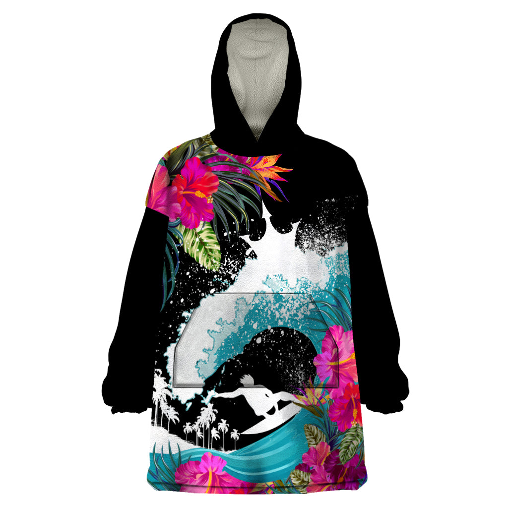 Hawaii Surfing Wearable Blanket Hoodie Triple Crown Rides The Waves LT7 One Size Black - Polynesian Pride