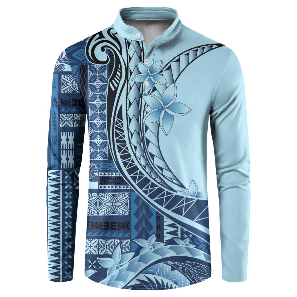 Samoa Siapo Mamanu Button Sweatshirt Plumeria Navy Blue Motifs LT7 Blue - Polynesian Pride