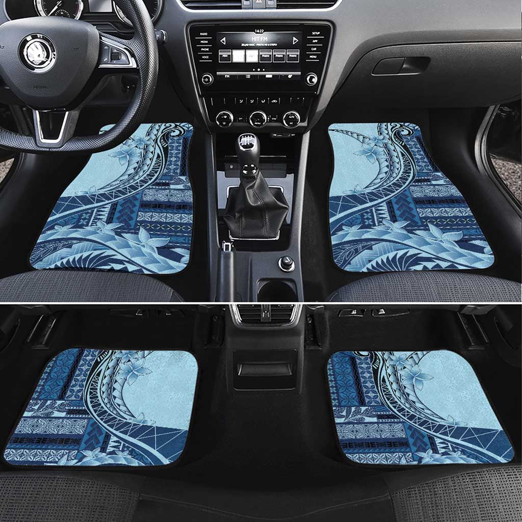Samoa Siapo Mamanu Car Mats Plumeria Navy Blue Motifs LT7 Set 4pcs Blue - Polynesian Pride