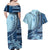 Samoa Siapo Mamanu Couples Matching Off Shoulder Maxi Dress and Hawaiian Shirt Plumeria Navy Blue Motifs