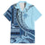 Samoa Siapo Mamanu Family Matching Off The Shoulder Long Sleeve Dress and Hawaiian Shirt Plumeria Navy Blue Motifs