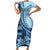 Samoa Siapo Mamanu Family Matching Short Sleeve Bodycon Dress and Hawaiian Shirt Plumeria Navy Blue Motifs