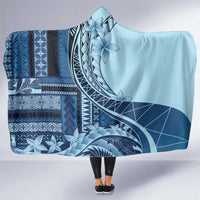 Samoa Siapo Mamanu Hooded Blanket Plumeria Navy Blue Motifs LT7 One Size Blue - Polynesian Pride