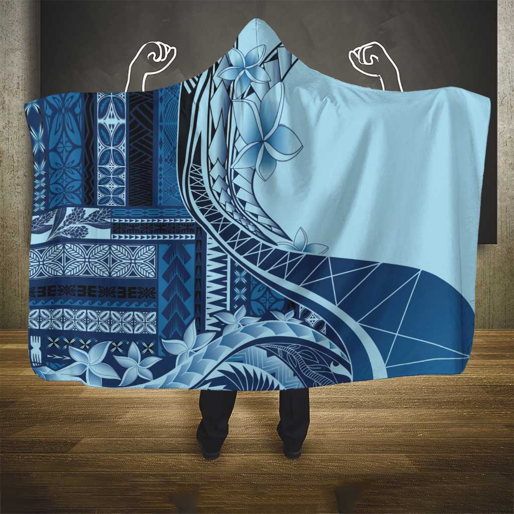 Samoa Siapo Mamanu Hooded Blanket Plumeria Navy Blue Motifs LT7 - Polynesian Pride