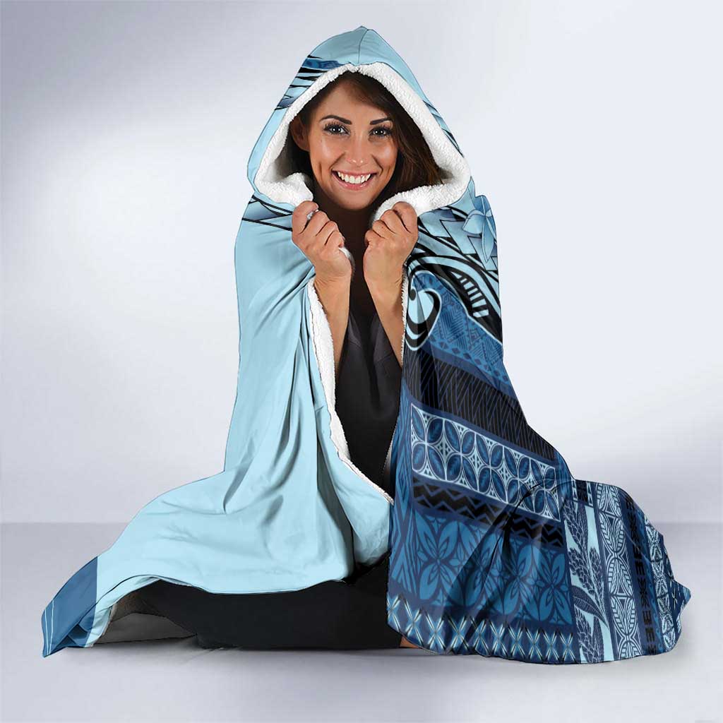 Samoa Siapo Mamanu Hooded Blanket Plumeria Navy Blue Motifs LT7 - Polynesian Pride