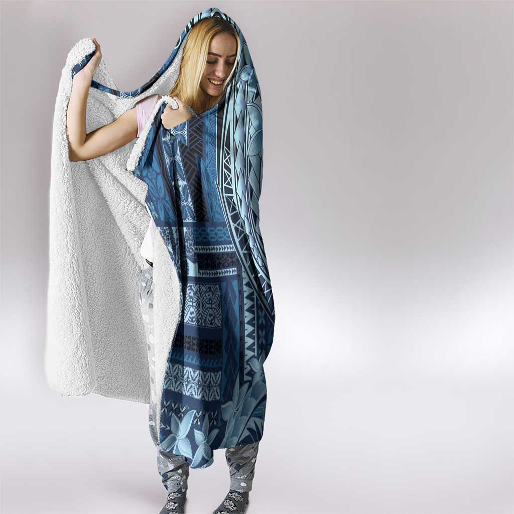 Samoa Siapo Mamanu Hooded Blanket Plumeria Navy Blue Motifs LT7 - Polynesian Pride