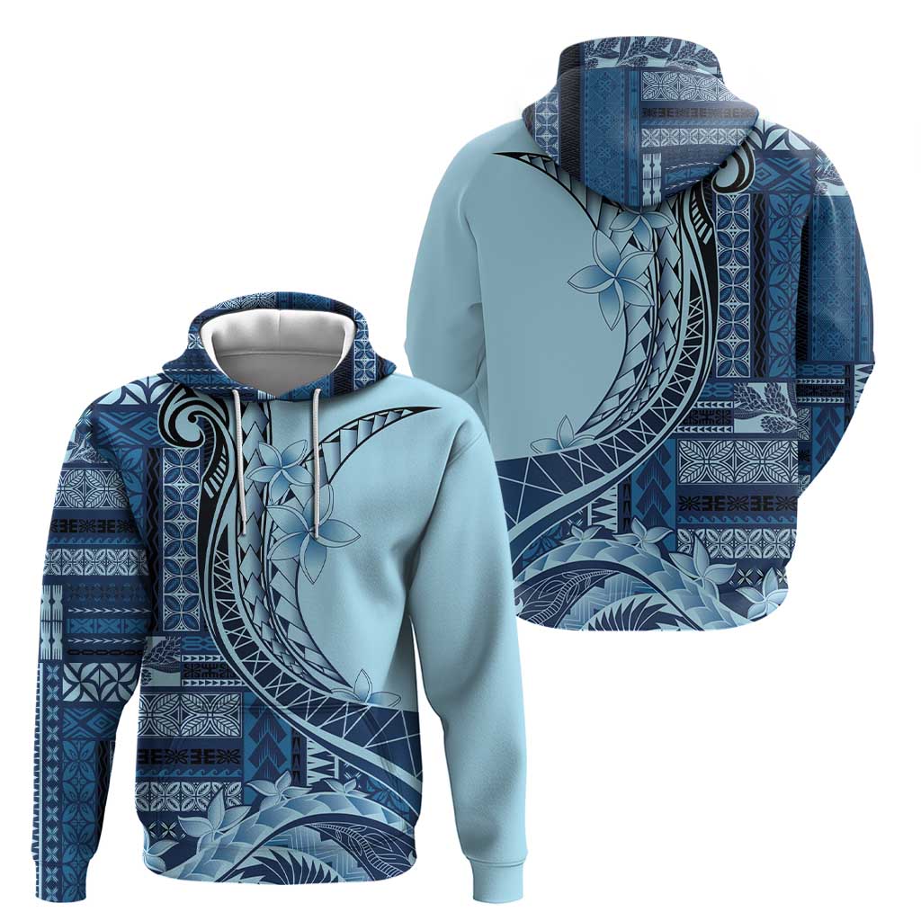 Samoa Siapo Mamanu Hoodie Plumeria Navy Blue Motifs