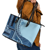 Samoa Siapo Mamanu Leather Tote Bag Plumeria Navy Blue Motifs LT7 - Polynesian Pride