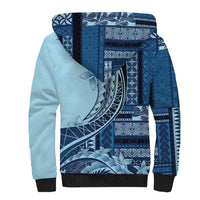 Samoa Siapo Mamanu Sherpa Hoodie Plumeria Navy Blue Motifs LT7 - Polynesian Pride