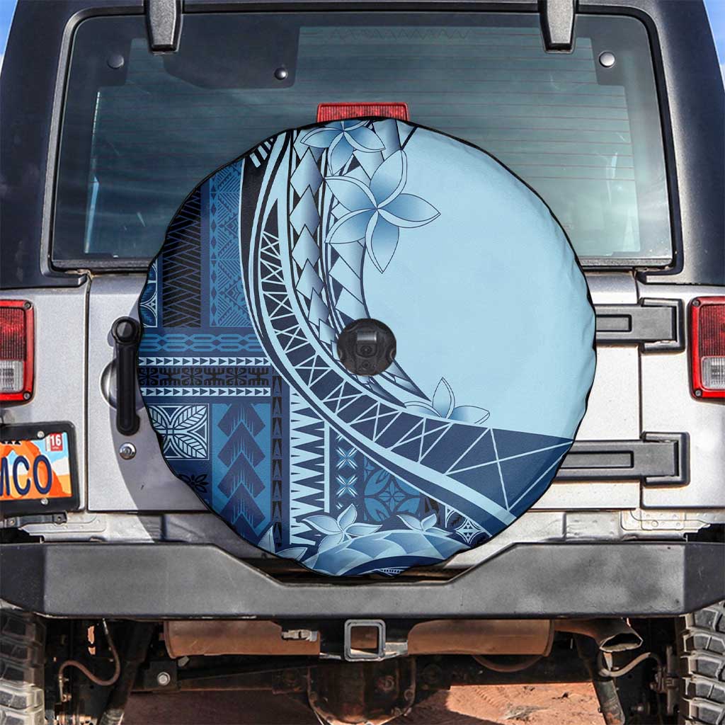 Samoa Siapo Mamanu Spare Tire Cover Plumeria Navy Blue Motifs LT7 Blue - Polynesian Pride