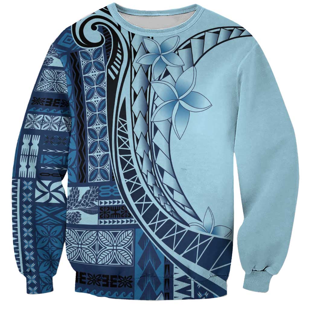 Samoa Siapo Mamanu Sweatshirt Plumeria Navy Blue Motifs LT7 Unisex Blue - Polynesian Pride