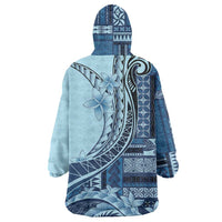 Samoa Siapo Mamanu Wearable Blanket Hoodie Plumeria Navy Blue Motifs LT7 - Polynesian Pride