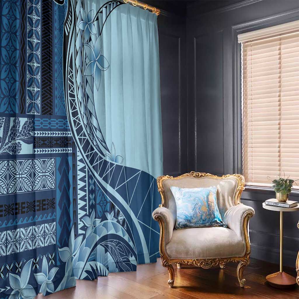 Samoa Siapo Mamanu Window Curtain Plumeria Navy Blue Motifs LT7 - Polynesian Pride