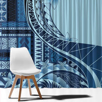 Samoa Siapo Mamanu Window Curtain Plumeria Navy Blue Motifs LT7 - Polynesian Pride