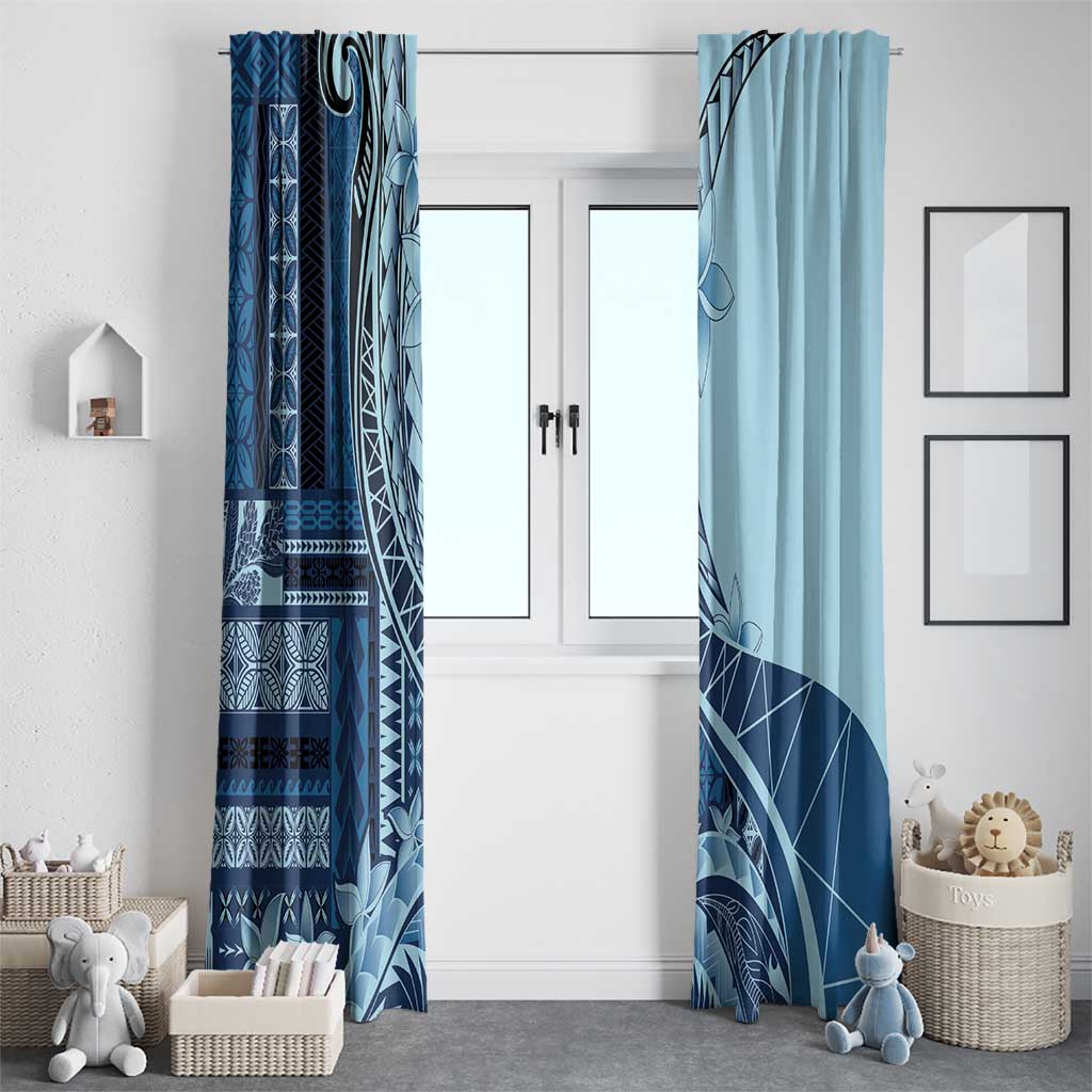 Samoa Siapo Mamanu Window Curtain Plumeria Navy Blue Motifs LT7 - Polynesian Pride