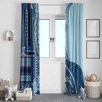 Samoa Siapo Mamanu Window Curtain Plumeria Navy Blue Motifs LT7 - Polynesian Pride