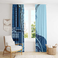 Samoa Siapo Mamanu Window Curtain Plumeria Navy Blue Motifs LT7 - Polynesian Pride