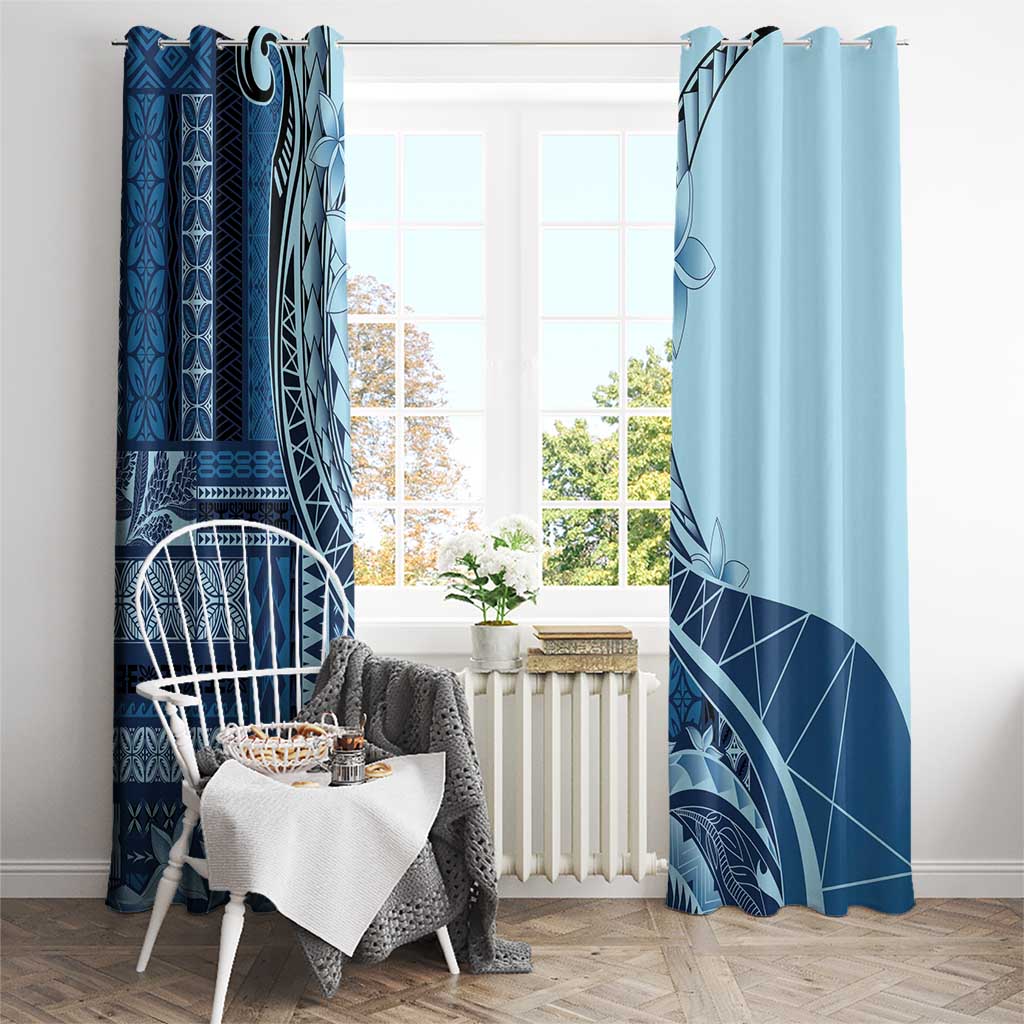 Samoa Siapo Mamanu Window Curtain Plumeria Navy Blue Motifs LT7 - Polynesian Pride