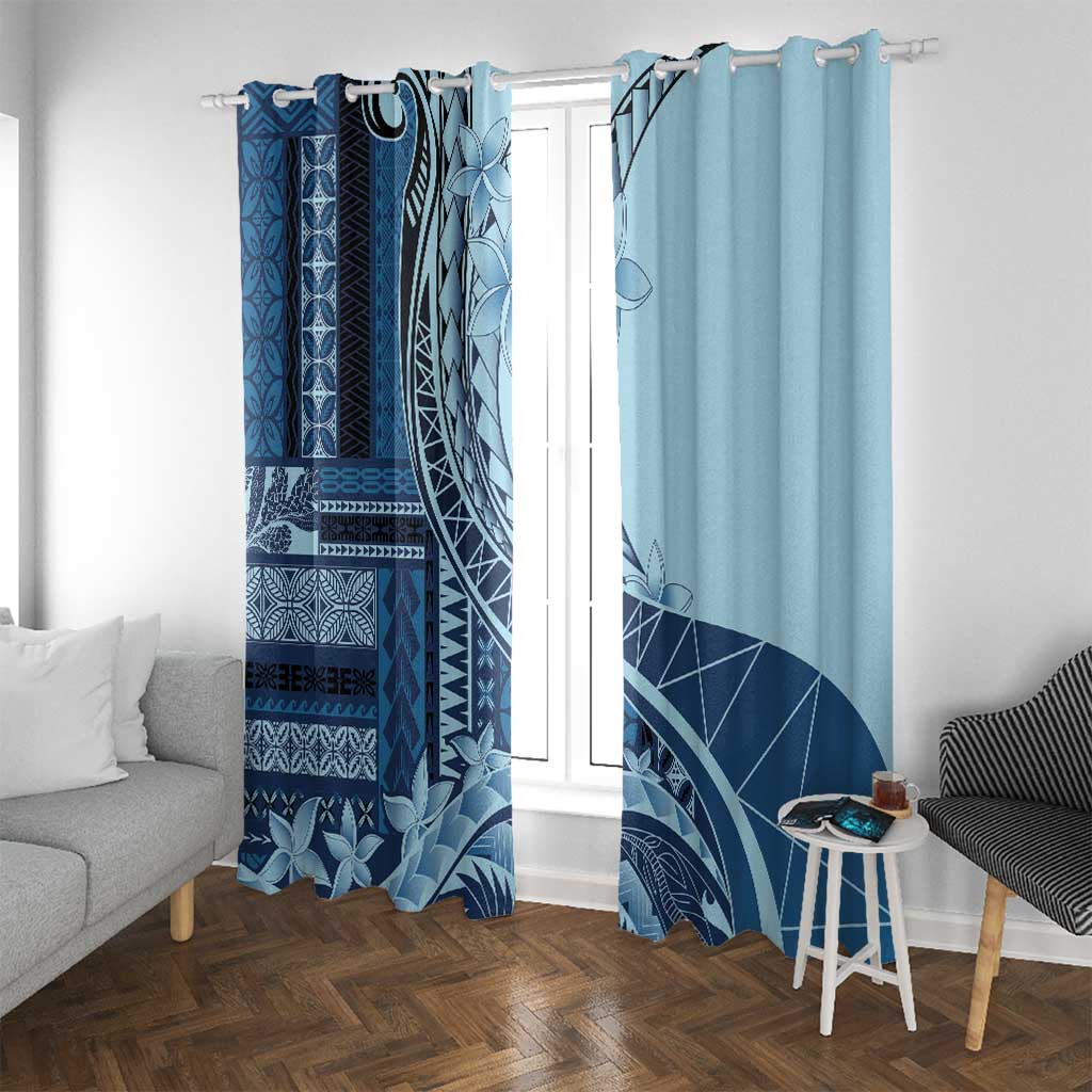 Samoa Siapo Mamanu Window Curtain Plumeria Navy Blue Motifs LT7 With Grommets Blue - Polynesian Pride
