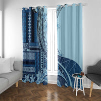 Samoa Siapo Mamanu Window Curtain Plumeria Navy Blue Motifs LT7 With Grommets Blue - Polynesian Pride